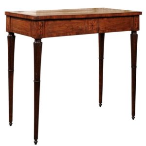 Italian 18th Century Walnut Console Table with Inlaid Top and Carved Fluted Legs