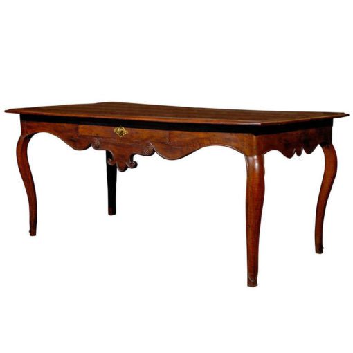 French 1860s Walnut Console Table with Exquisite Carved Apron and Cabriole Legs