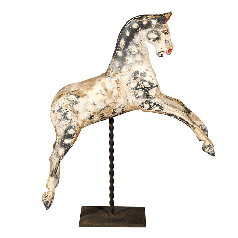 English Painted Wooden Horse Sculpture On Stand From The Mid 19th English Painted Wooden Horse Sculpture
