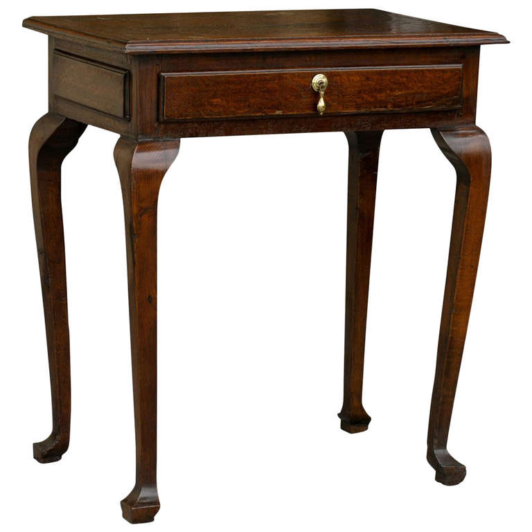 Mid 19th Century English Oak Single Drawer Side Table On Cabriole Legs