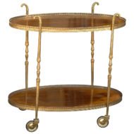 Vintage Italian Midcentury Oval Mahogany and Brass Trolley with Pierced Gallery
