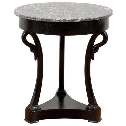 French Directoire Style 1880s Guéridon Table of Ebonized Wood with Swan Motifs