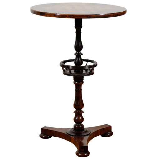 English 1870s Rosewood Pedestal Gueridon Games Table with Checkerboard Inlay
