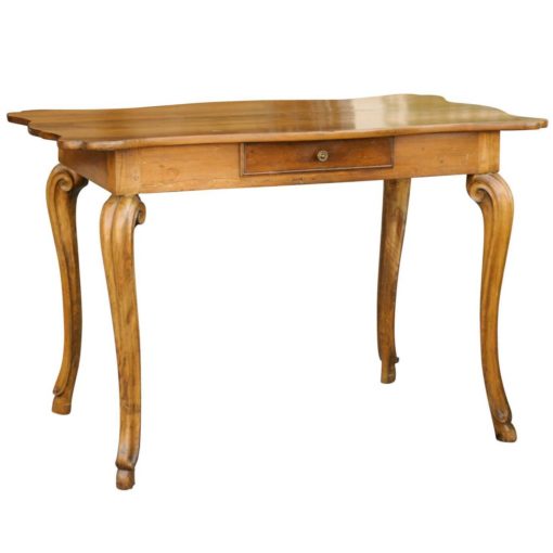 French 1850 Writing table with Curvy Top, Single Drawer and Cabriole Legs