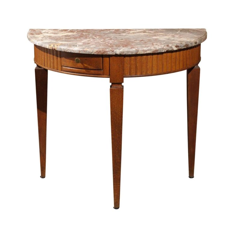 French Marble Top Demilune Table French Marble Top Demilune Table