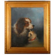 English Oil on Canvas of a Spaniel and a Terrier in Giltwood Frame signed G .Armfield