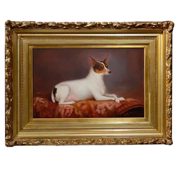 An American oil Painting of A Reclining Dog