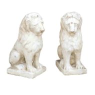 Pair of Petite French Mid Century Modern Lion Sculptures on Bases