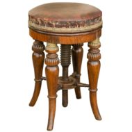Round English Regency Stool with Red Leather