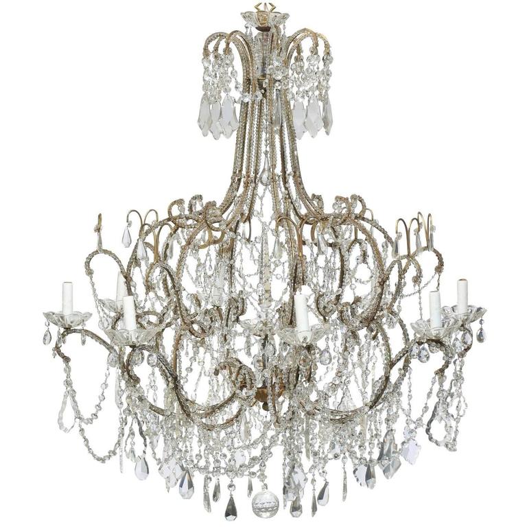 Large Italian Crystal Gilt Metal Eight Light Chandelier From The Large Crystal Chandelier