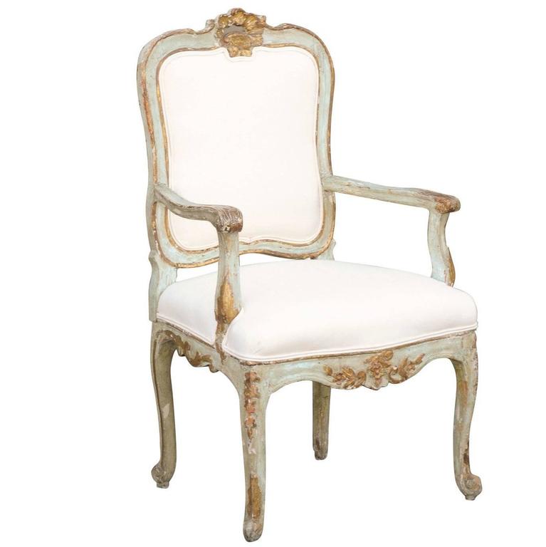 Italian 18th Century Venetian Painted Upholstered Armchair With Italian 18th Century Venetian Painted Upholstered Armchair