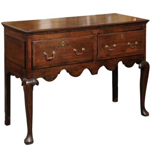 English Oak 19th Century Two-Drawer Dresser Base or Server with Cabriole Legs