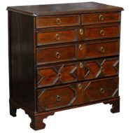 English Oak Early 19th Century Six Drawer Chest with Geometric Front