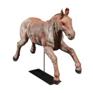 Early 20th Century Continental Carousel Galloping Horse Mounted on Metal Stand