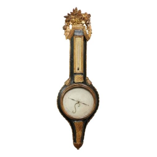French Louis XVI Style Gilded and Painted Wood Barometer from the Early 1800s