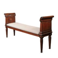 English, 1880s Oak Backless Bench with Out-Scrolled Arms and Upholstered Seat
