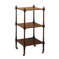 English Rosewood Three-Tiered Trolley with Carved Side Posts and Casters