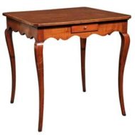 French Louis XV Style Card Table with Brown Tooled Leather Top and Pull Outs