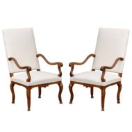 Pair of French Walnut Régence Style Upholstered Armchairs, circa 1820