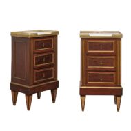 Pair of Petite French Directoire Style Commodes with Gallery and Marble Tops