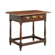 English Late 18th Century Oak Side Table with Single Drawer on Thin Column Legs