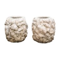 Pair of Round Concrete Shell Planters from the Mid-20th Century