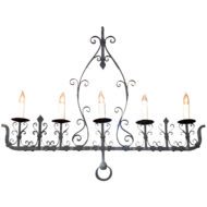 French 1940s, Wrought Iron Five-Light Linear Chandelier with Scrolled Décor