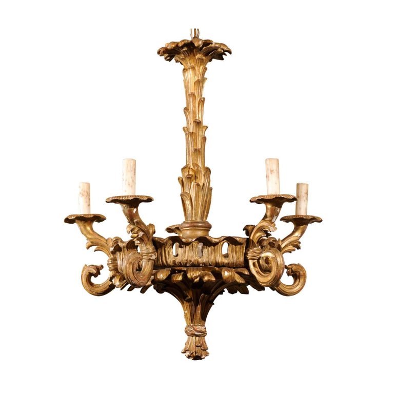 French Five Light Foliage Themed, Chandelier In English From French