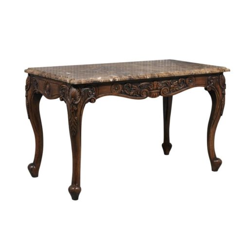 Italian 1850s Rococo Revival Console Table with Marble Top and Carved Apron