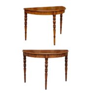 Pair of French Maple Demilune Tables with Turned Legs from the 1840s