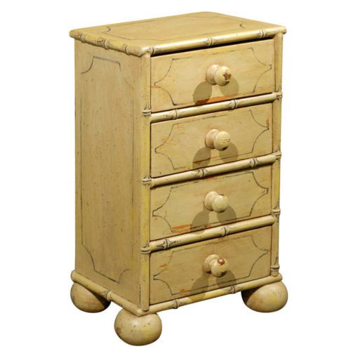 Petite 20th Century English Cream-Painted Faux Bamboo Wooden Chest of Drawers