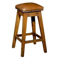 19th Century Caramel-Colored Leather Top Barstool with Grain Painted Legs