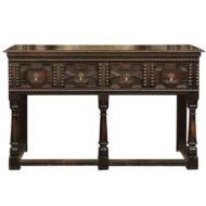 English 1880s Geometric Front Two-Drawer Dark Oak Server with Baluster Legs