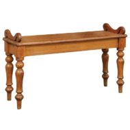 English Petite Oak Hall Bench with Turned Legs and Curly Arm Supports circa 1900