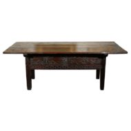 Large Spanish 18th Century Chestnut Console Table with Geometric Motifs