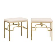 Pair of Midcentury Italian Stools with Brass Armature and Upholstered Seats