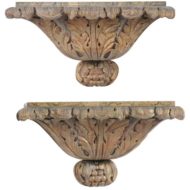 Pair of Italian Carved Giltwood Wall Brackets with Faux-Marble Tops, circa 1870