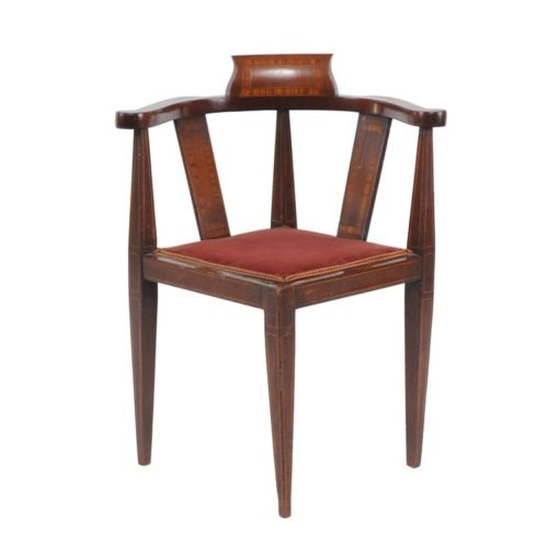 French 1900s Mahogany Corner Child Chair with Crossbanding and Tapered Legs