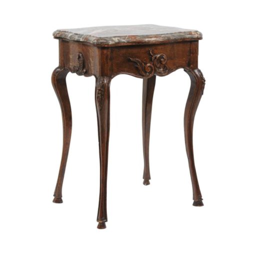French Louis XV Style Walnut Side Table with Marble Top and Cabriole Legs, 1870s