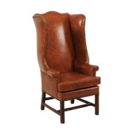 Vintage English Midcentury Brown Leather Wingback Chair with Brass Nailhead Trim