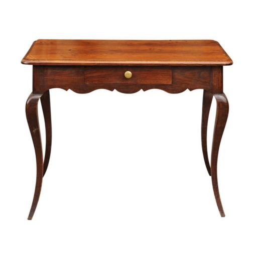 French, 1820s Louis XV Style Oak Side Table with Single Drawer and Cabriole Legs