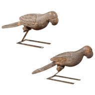 Pair of Italian Carved Wooden Parrots circa 1880, Mounted on Modern Steel Bases
