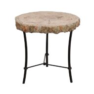 Antique French 1920s Faux-Bois Stone Round Side Table on Custom-Made Iron Base