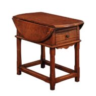 English Drop-Leaf Yew Wood Side Table with Single Drawer and Side Stretcher