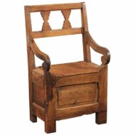 English Country Pine Chair circa 1800 with Scrolled Arms and Lift-Top Seat