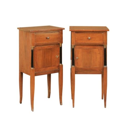 Pair of 1840s Biedermeier Walnut Stands with Drawer, Door and Semi-Columns