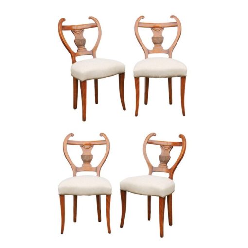 Set of Four Austrian Biedermeier Side Chairs with Lyre Shaped Backs, circa 1850