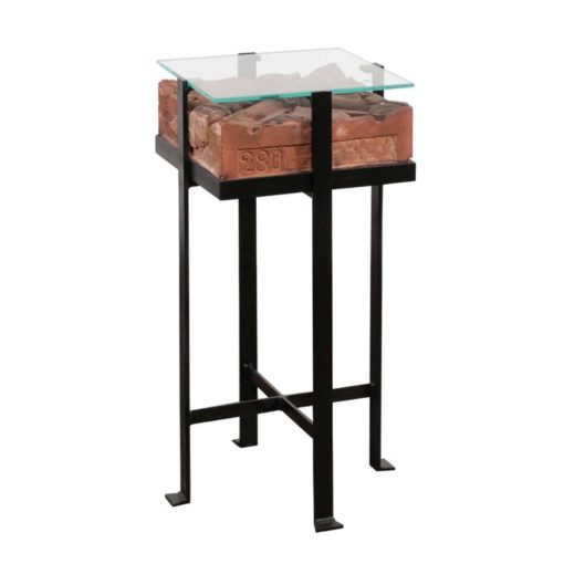 Contemporary Side Table with Antique Italian Red Brick Top and Custom Iron BaseContemporary Side Table with Antique Italian Red Brick Top and Custom Iron Base