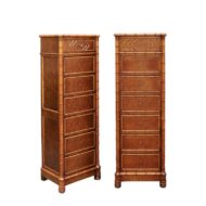 Pair of French, 1870s Faux-Bamboo and Burlwood Semainiers with Marble Tops