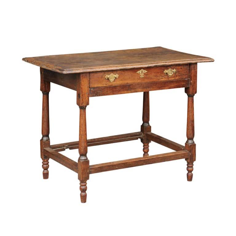 English 1860s Oak Side Table With Drawer Turned Baluster Legs And